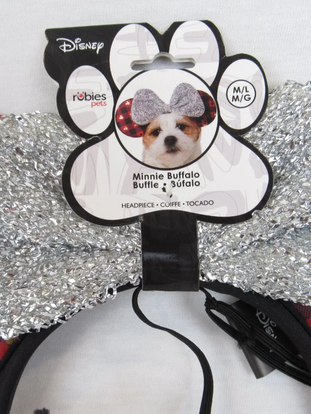 Dog Disney Rubies Pets Buffalo Plaid Minnie Ears Pooch Headpiece Size M/L